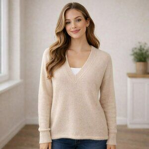 J.Crew Alpaca Wool V-Neck Sweater Womens Small Beige Cream
